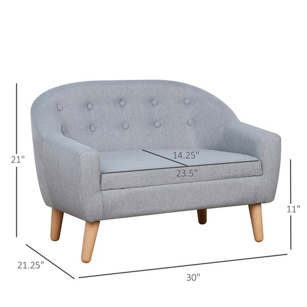 dimension image slide 0 of 3, Qaba Kids Sofa Linen Fabric Wooden 2 Seat Armrest Children Chair Cozy