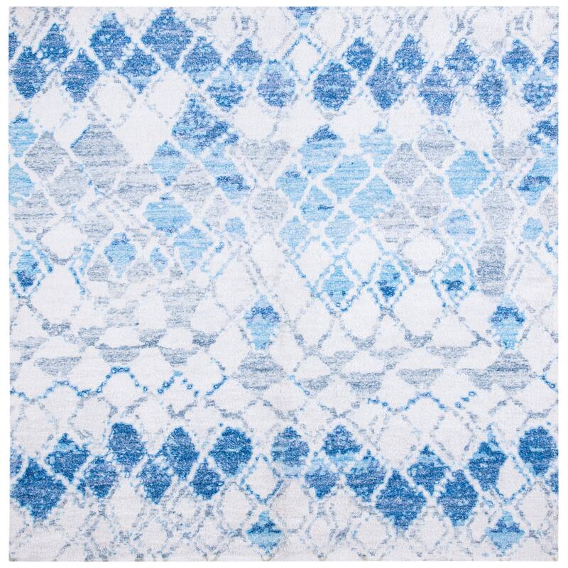 SAFAVIEH Handmade Saffron Myranda Modern & Contemporary Trellis Ivory/Blue Cotton - 6' Square - Ivory/Blue - Square