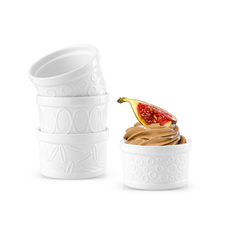 JoyJolt White Embossed Porcelain Ramekins - Set of 4 - 8 oz