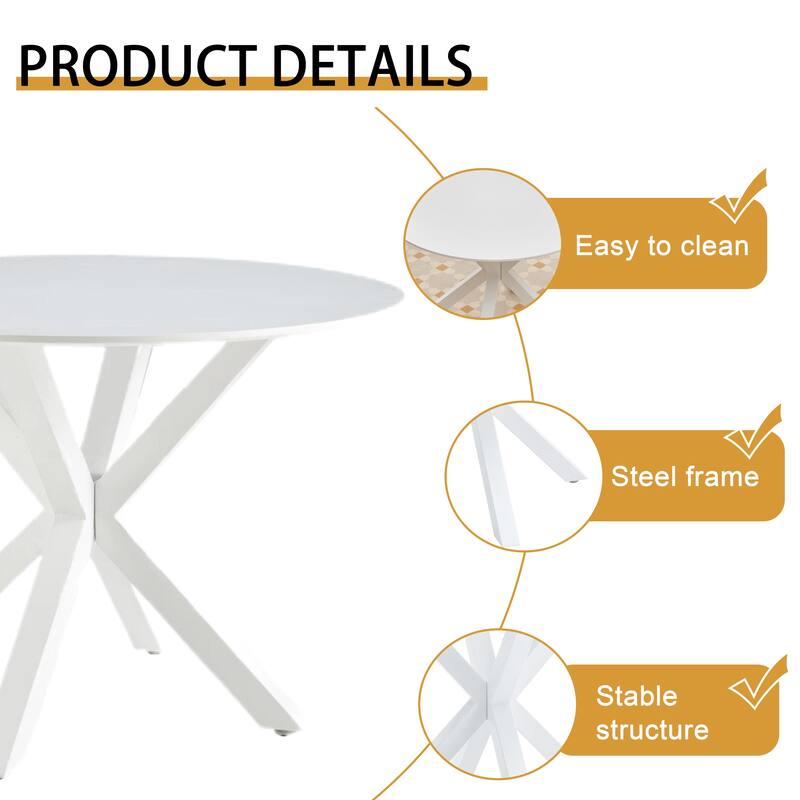 42 Inch Dining Table With Round Table Top and Steel Cross Legs - 29"H x 42"L x 42"W