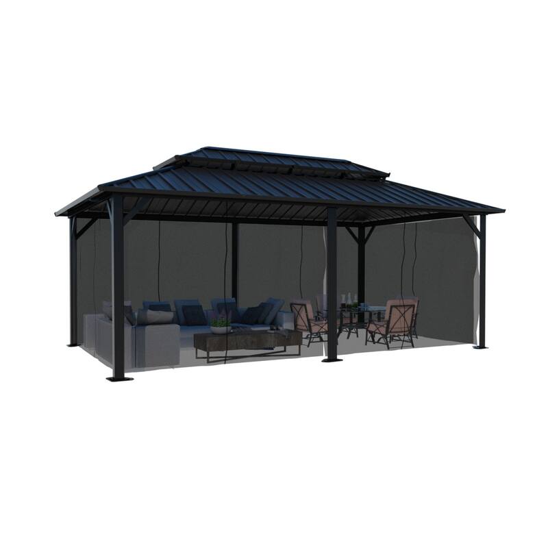 VEIKOUS Aluminum Double Hardtop Gazebo Pergola for Patio, Lawn, and Garden with Removable Netting