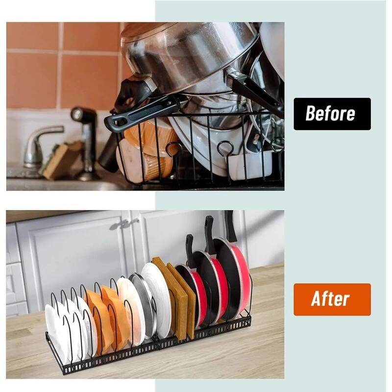Adjustable Expandable Pot Lid Organizer, Space-Saving Cabinet Rack