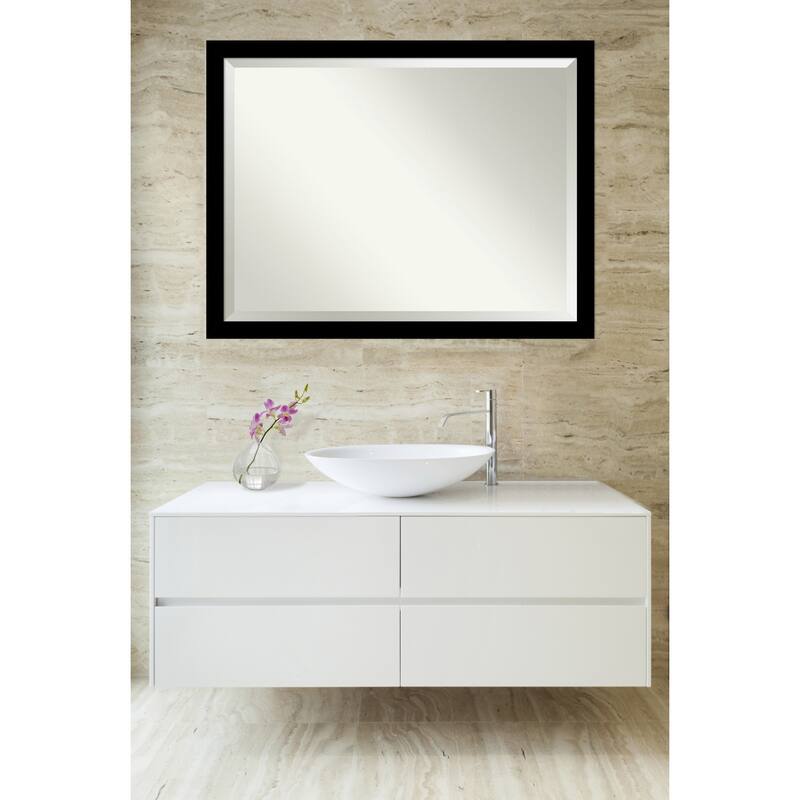 Basic Narrow Beveled Wood Framed Bathroom Vanity Wall Mirror