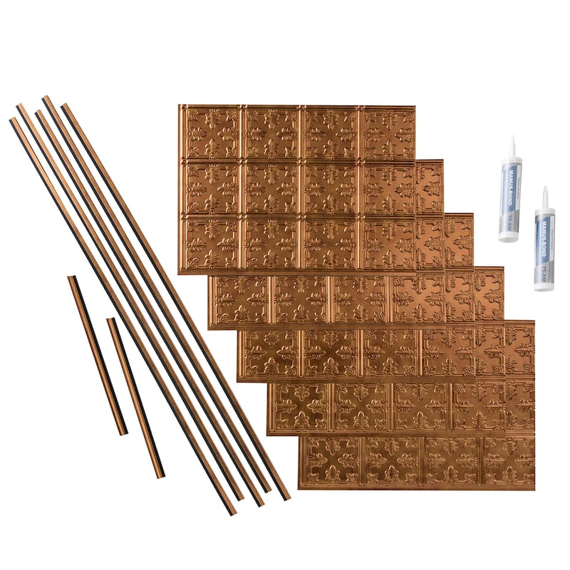 FASÄDE Traditional Style 10 Decorative Vinyl Backsplash Panel - 15 Sq Ft Kit - Antique Bronze