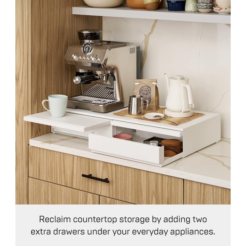Yamazaki Home Countertop Drawer with Pull-Out Shelf - Wide, Steel - L 25.31 x W 31.5 x H 5.31 inches