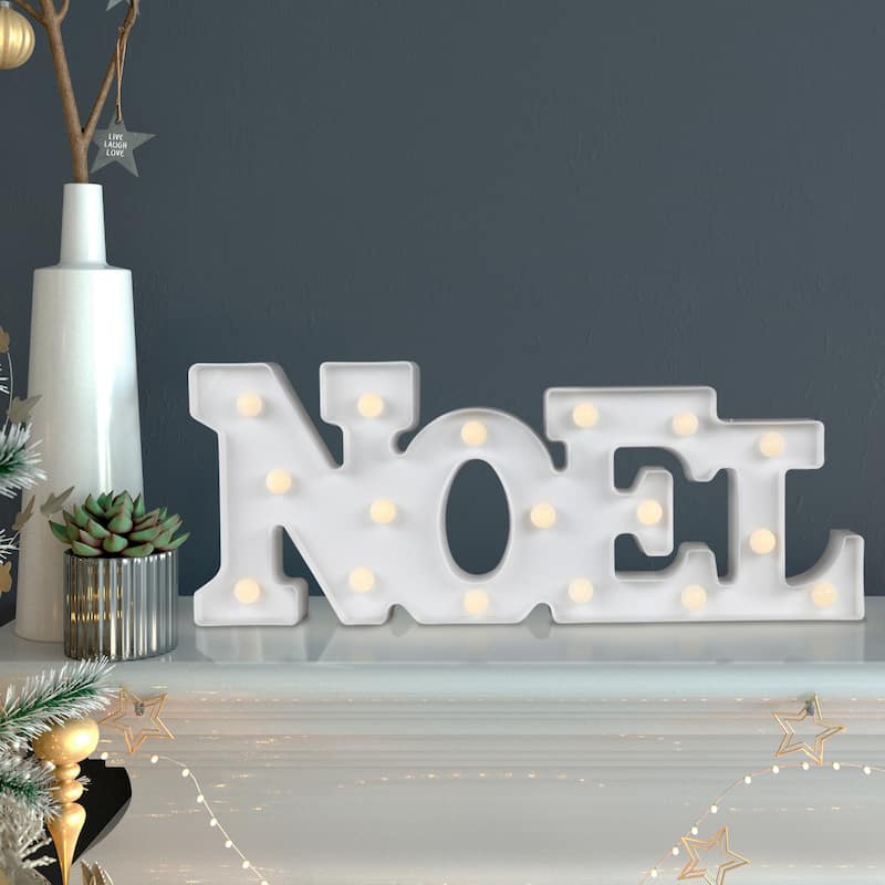 LED Lighted NOEL Christmas Marquee Wall Sign - 17" - White
