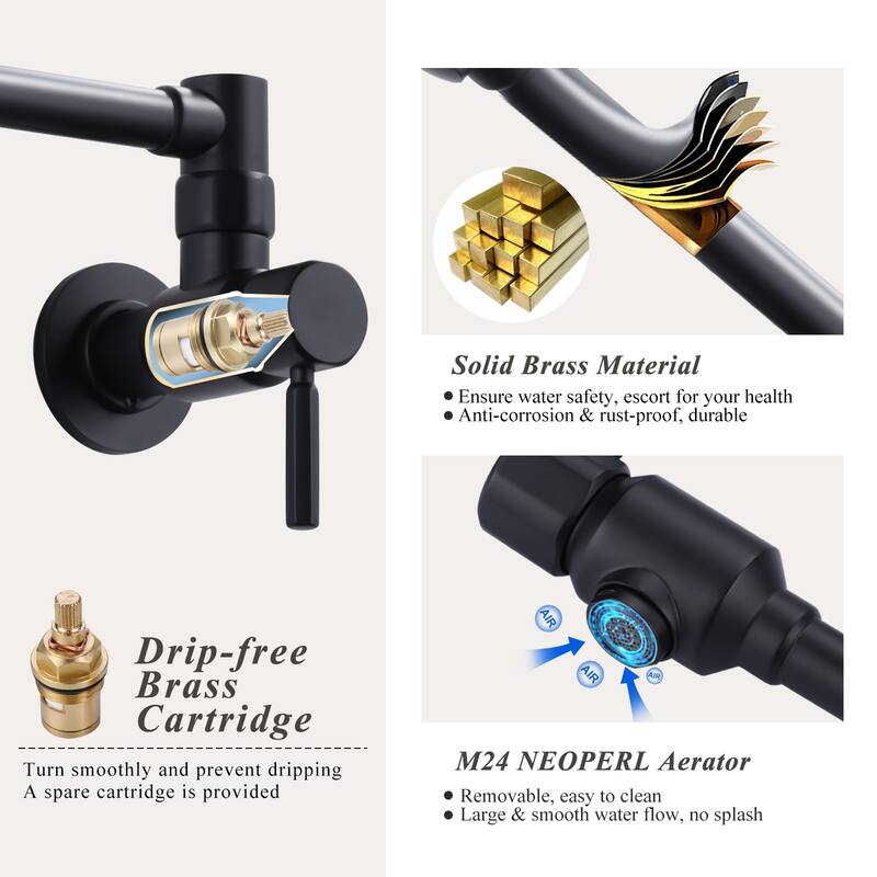 WOWOW Wall Mounted Pot Filler Faucet with Double Joint Swing Arms
