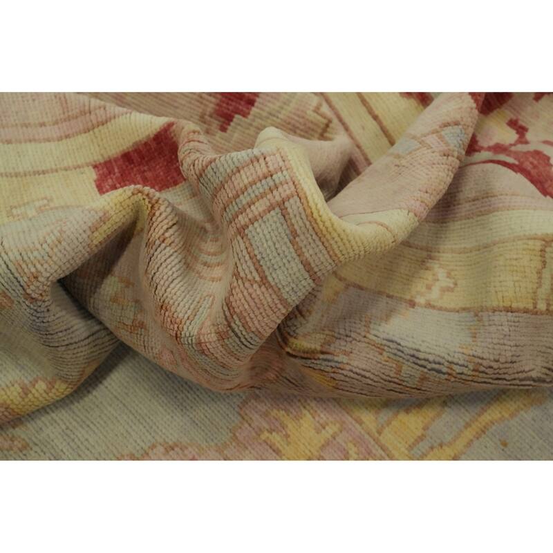 Vegetable Dye Wool Oushak Turkish Area Rug, Floral Geometric Carpet - 12' 6'' X 10' 2''