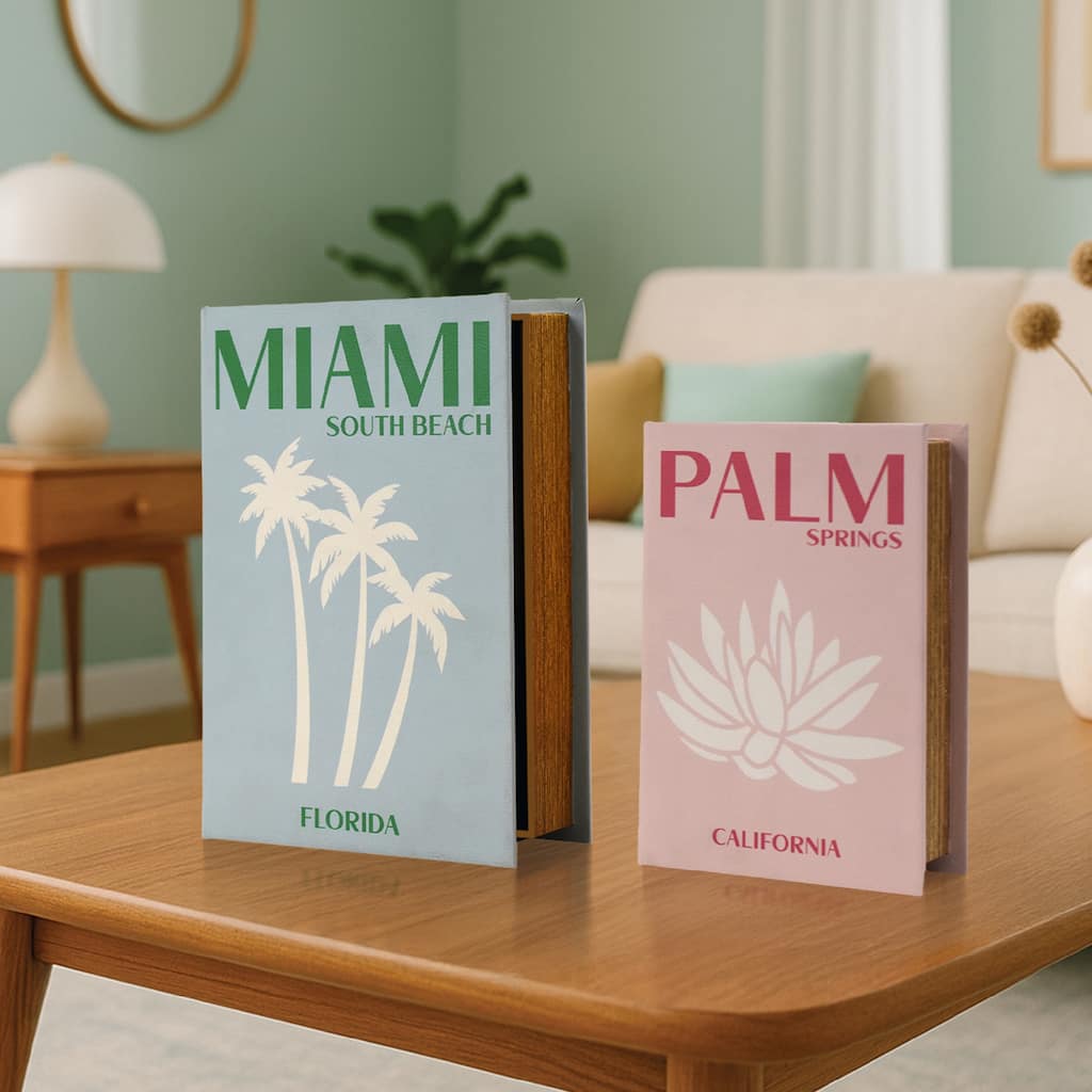 American Art Decor Miami South Beach & Palm Springs Faux Leather Book Storage Set - 10.62" x 7.62"