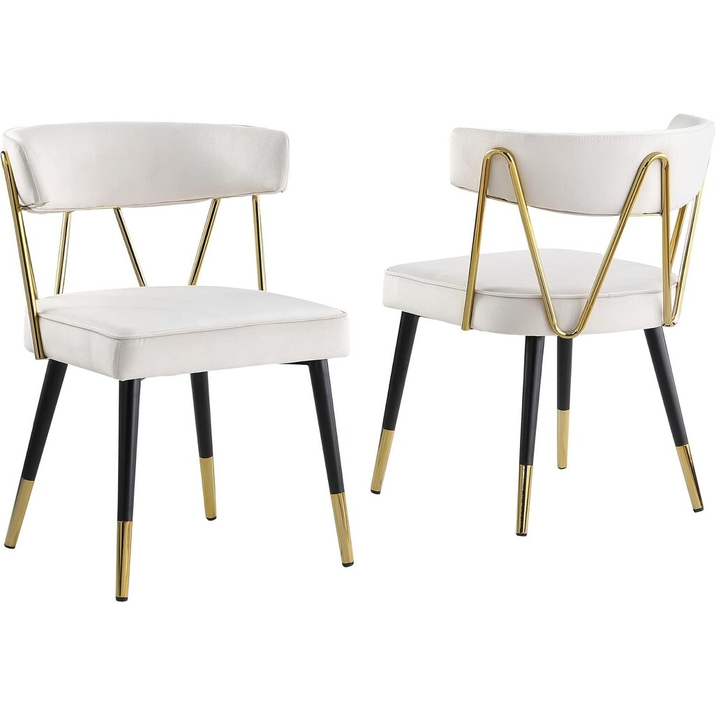 Glam Velvet Dining Chair Set of 2 with Gold Trim, Padded Seat Upholstered Kitchen Side Chair