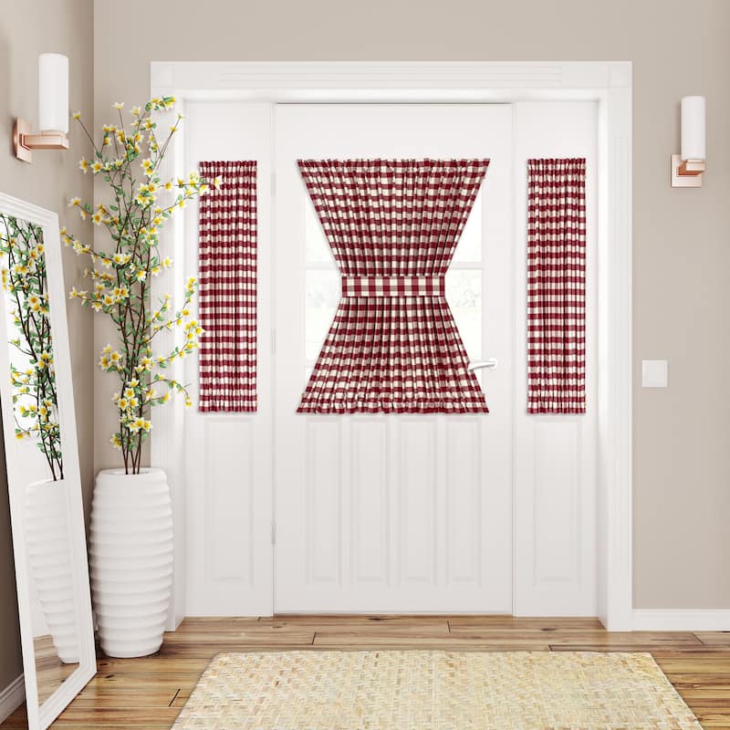 Buffalo Check Rod Pocket Door Panel and Tieback - 54x40 - Burgundy
