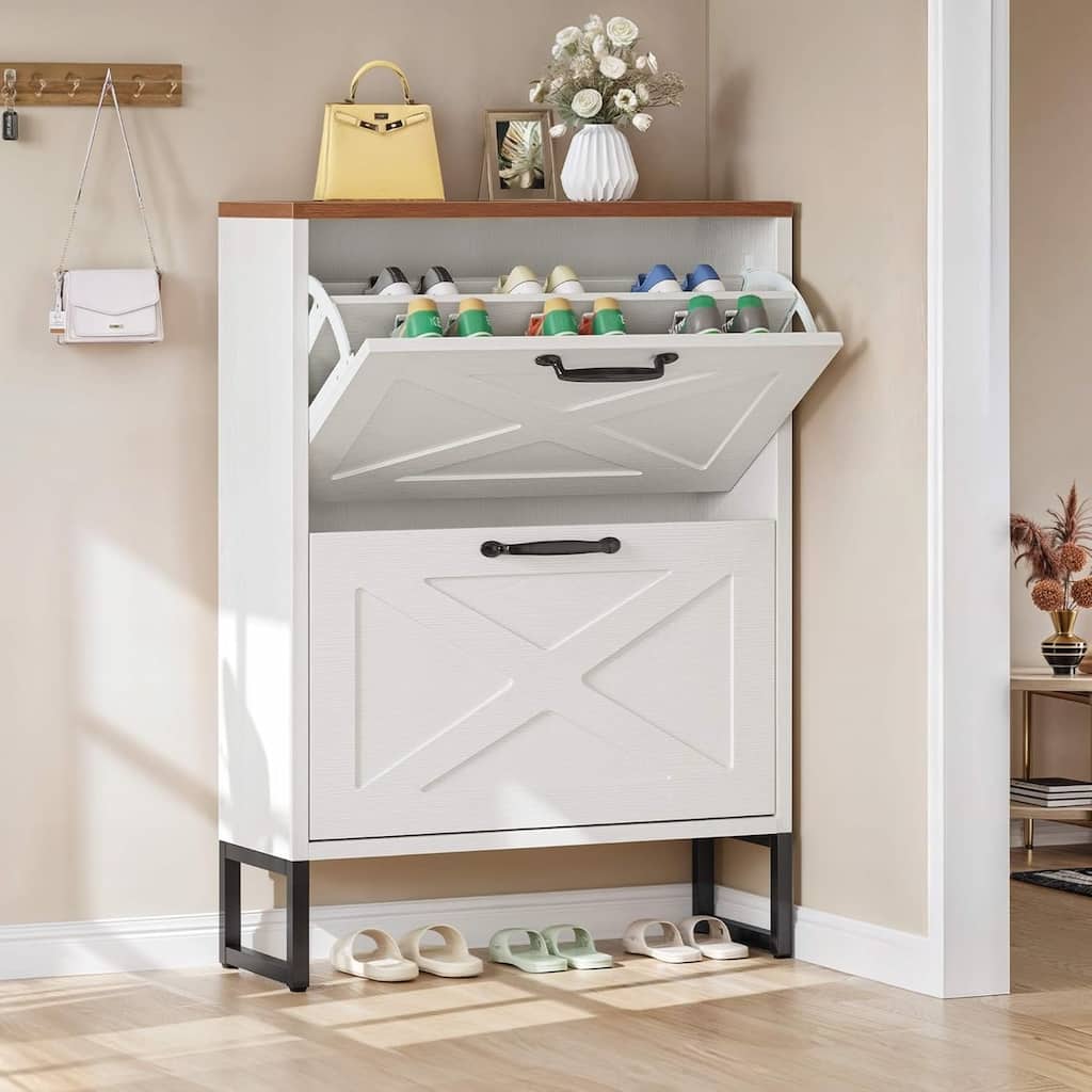 Moasis Shoe Storage Cabinet with 2 Flip Drawers and Open Shelves Shoe Rack for Entryway