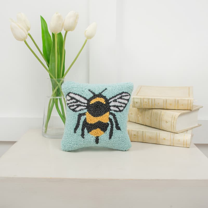 8" x 8" Bumble Bee Hooked Petite Throw Pillow