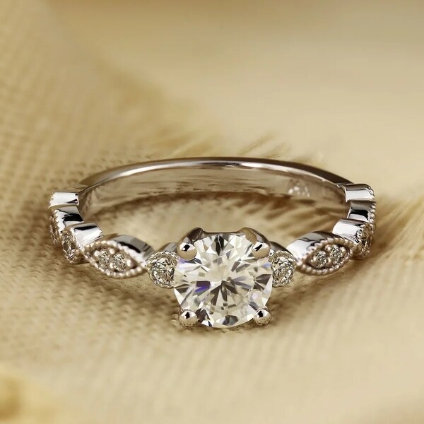 Auriya 14k Gold 1/2ct Vintage Round Moissanite Engagement Ring. Opens flyout.