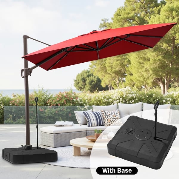 cantilever umbrella outdoor hanging patio umbrella 10 ft Patio Offset Umbrella Outdoor Cantilever Umbrella Hanging Umbrellas, Fade Resistant Crank & Cross Base (Beige)