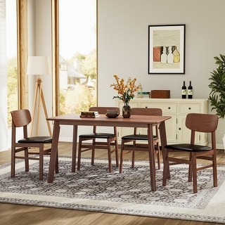 5 Pieces Modern Dining Table Set with 4 Chairs and Solid Rubber Wood ...