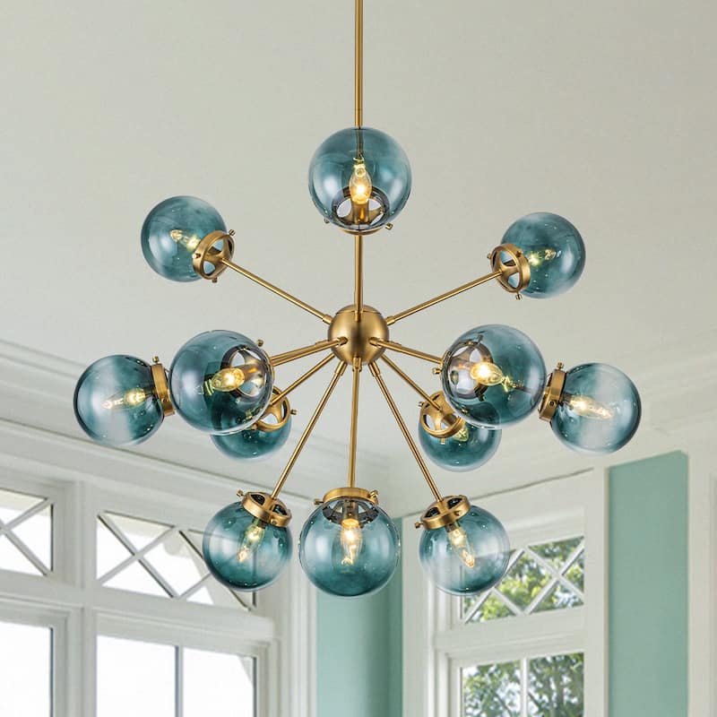 Ornate Glam 12-Light Sputnik Gradient Glass Globe Chandelier - 35.4 in