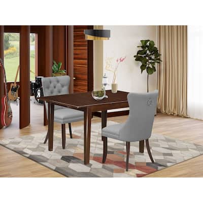 HomeStock 3-Pc Mahogany Finish Rectangular Solid Wood Top with Butterfly Leaf Dining Table Set
