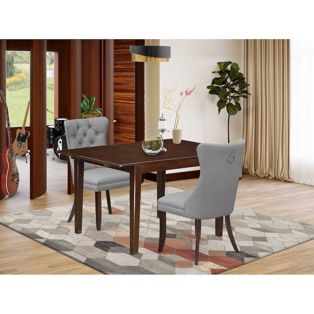 HomeStock 3-Pc Mahogany Finish Rectangular Solid Wood Top with Butterfly Leaf Dining Table Set