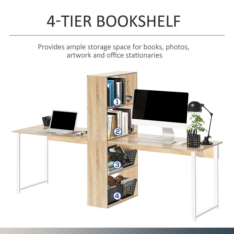 88" Double Computer Desk with Storage Shelves and Bookshelf