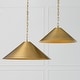 preview thumbnail 5 of 4, 1-Light Metal Cone Pendant in Aged Brass with Painted Brass Interior and Rectangular Designer Chain