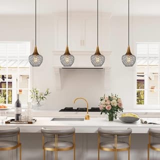 Mid-century Modern 1-Light Black Metal Cage Kitchen Island Pendant Adjustable Wire Light - 7"W x 7"D x 13"-72"H