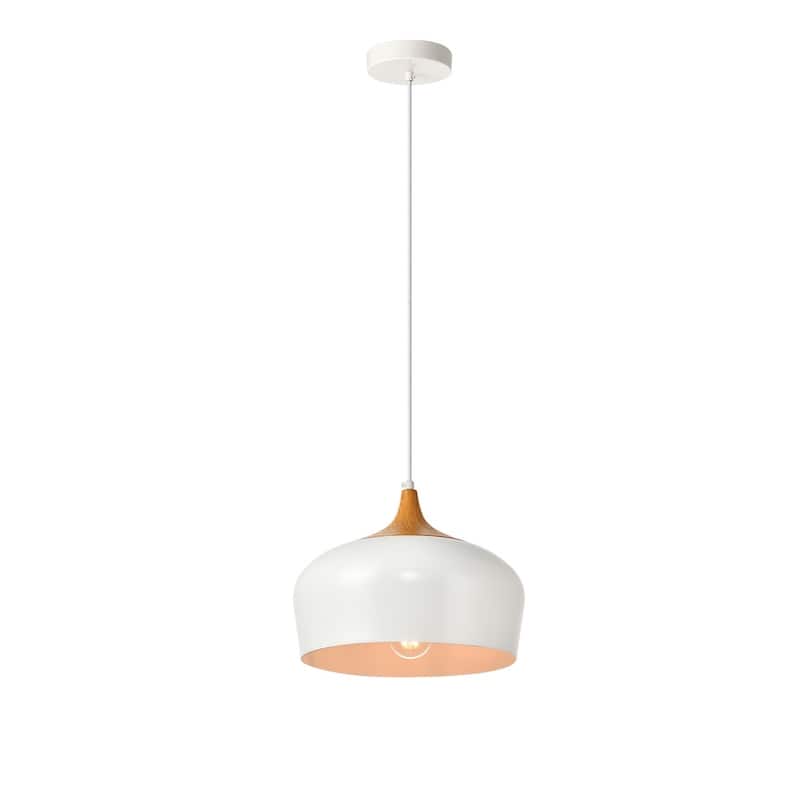 Living District Nora Collection White and Natural Wood Pendant - white and natural wood
