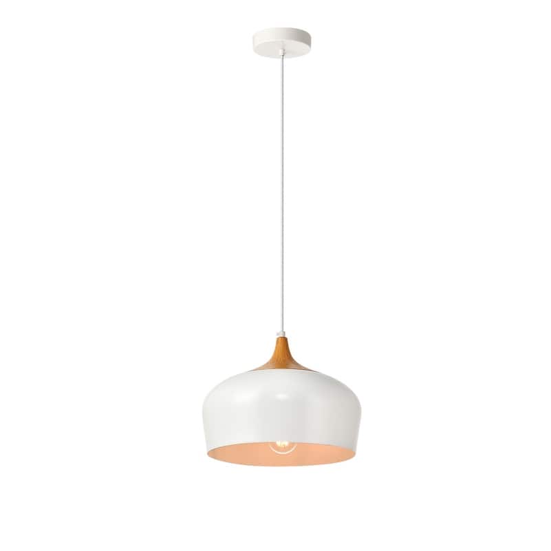 Living District Nora Collection White and Natural Wood Pendant
