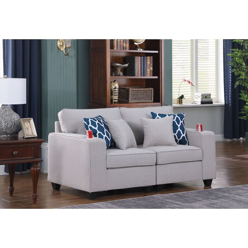 Linen Upholstered Loveseat - Light Gray/Brown