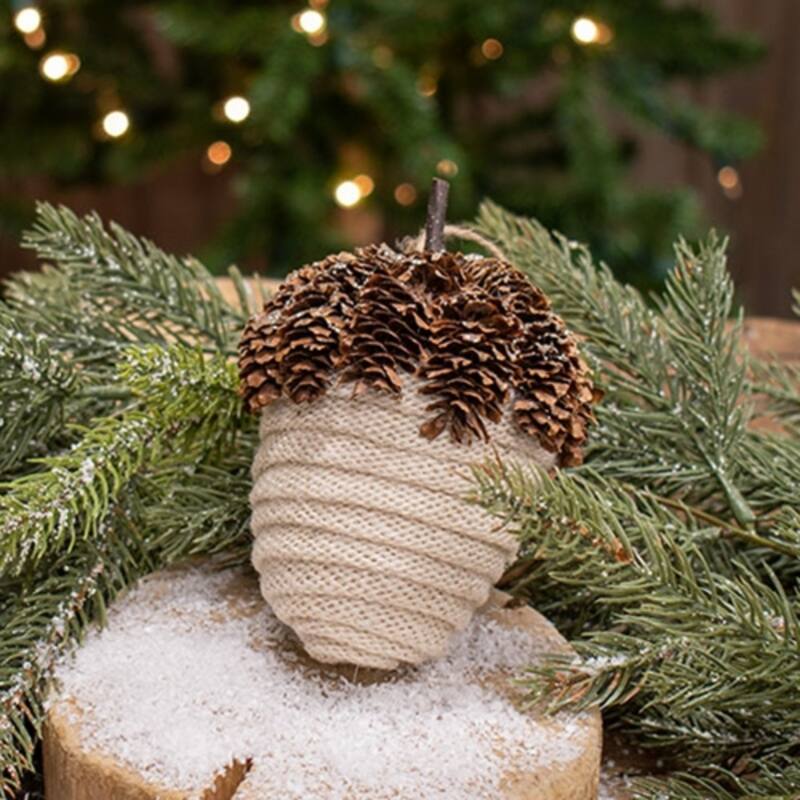 Ivory Acorn Glittered Ornament for Christmas Tree Decor - 5-Inch Height