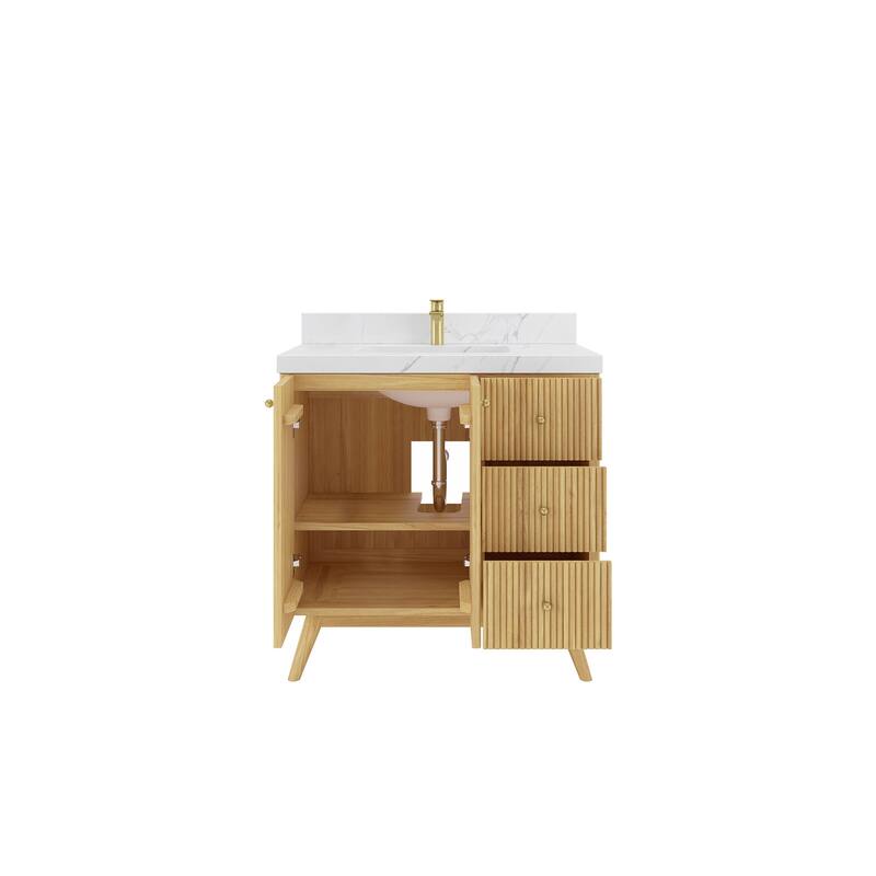 Willow Collections 36 in. W x 22 in. D Pasadena Solid Teak Center Sink Bathroom Vanity with Countertop