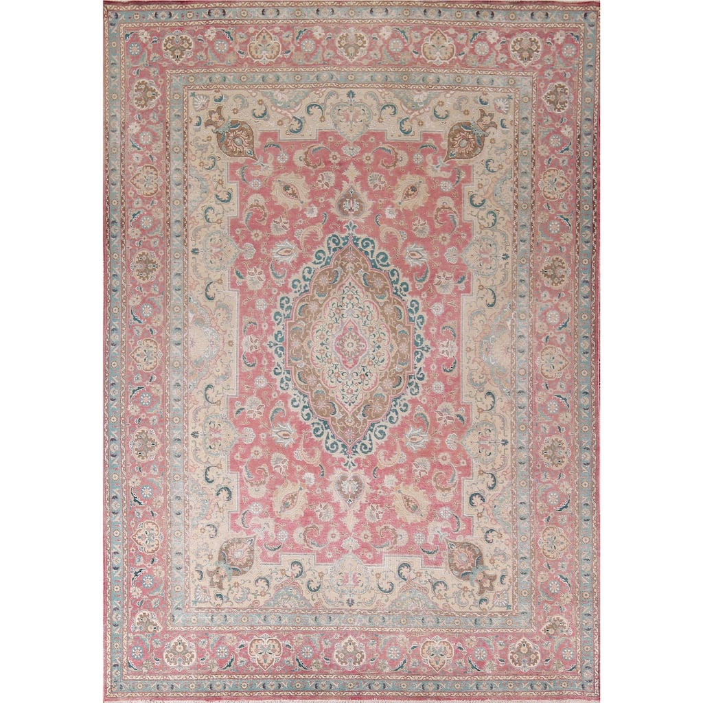 Tabriz Persian Vintage Area Rug Handmade Oriental Wool Carpet - 9'7"x 12'7"