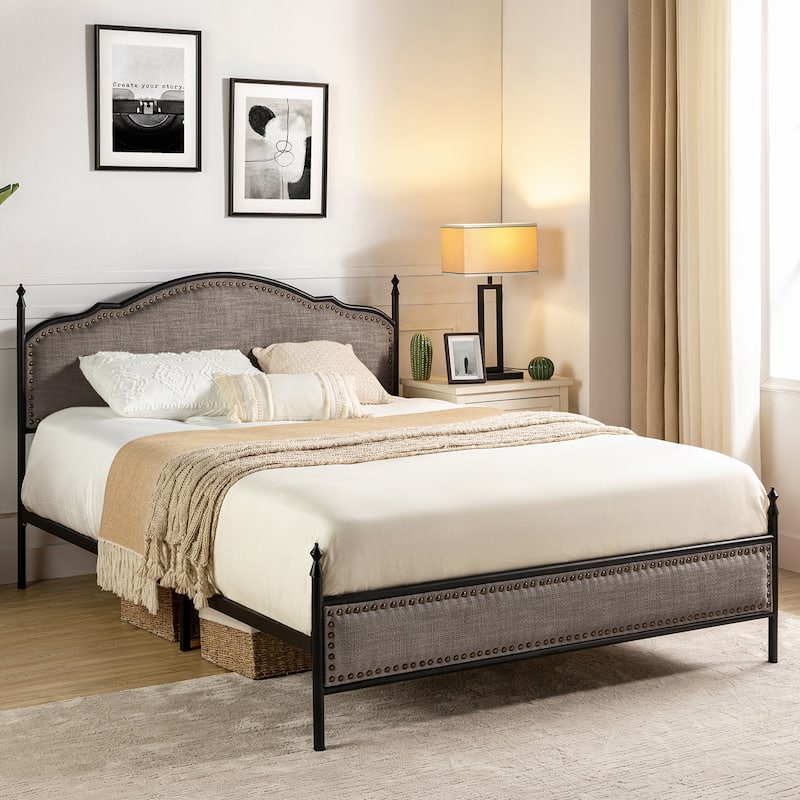 Dimas Modern Queen Size Upholstered Platform Bed with Metal Legs