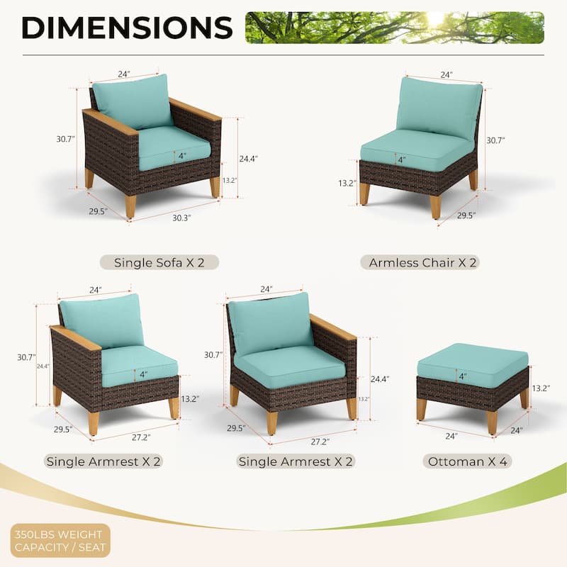 9-Piece Outdoor Wicker Sectional Sofa Patio Furniture Luxury Conversation Set, Beige Cushion