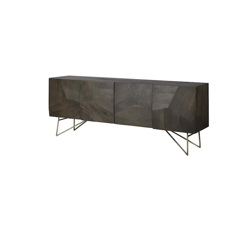 HomeRoots 80" Dark Brown Solid Wood Sideboard with Four Doors - 17.3' X '29.9' X '80.1