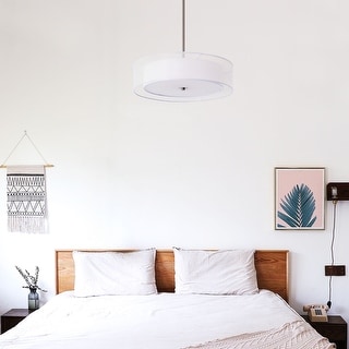 3-Light 20"W Drum Fabric Semi Flush Mount Pendant Chandelier
