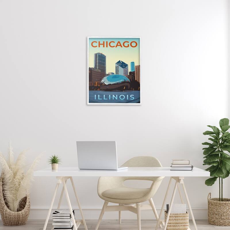 Stupell Chicago Bean Landmark Framed Giclee Art Design By Victoria Barnes