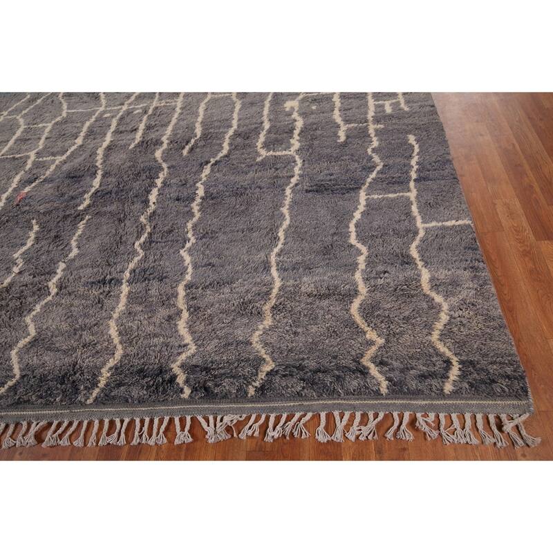 Grays & Blues Moroccan Area Rug Hand-Knotted Wool Carpet - 9'1" x 13'0"