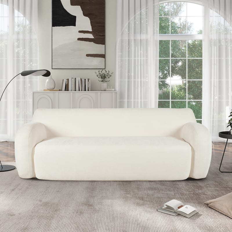 Streamlined Sofa with Curved Design and Extra-Large Seat Depth for Living Room or Guest Room - Beige