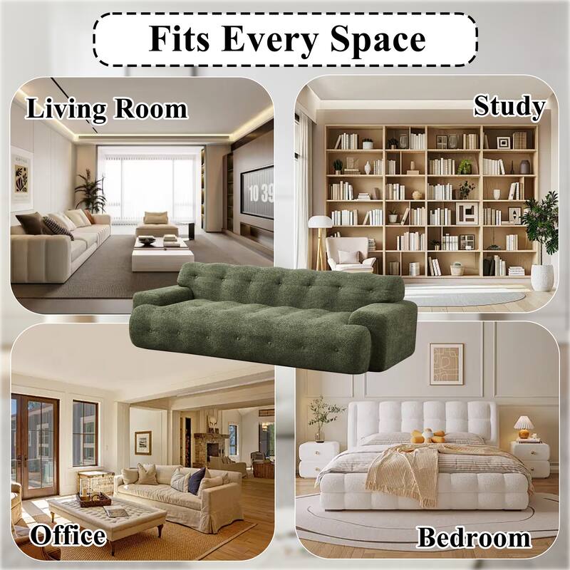 87.4 Inch Cloud Style 3 Seater Sofa, Button Tufted Chenille Upholstered Couch with Square Arms, No Assembly