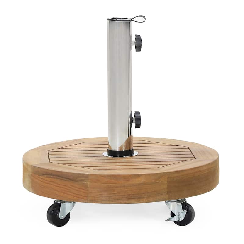 Ralph Outdoor Acacia Wood and Stainless Steel Outdoor 33lb Circular Umbrella Base by Christopher Knight Home