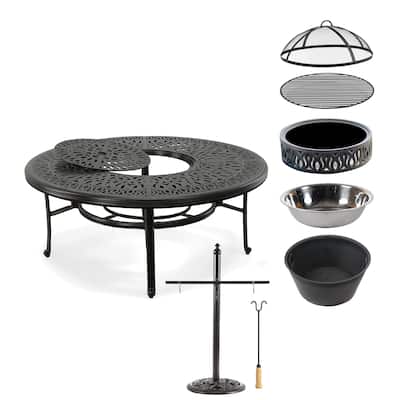 Grand Bonaire Weave Backyard Casual Fire Pit Table With Accessories - N/A