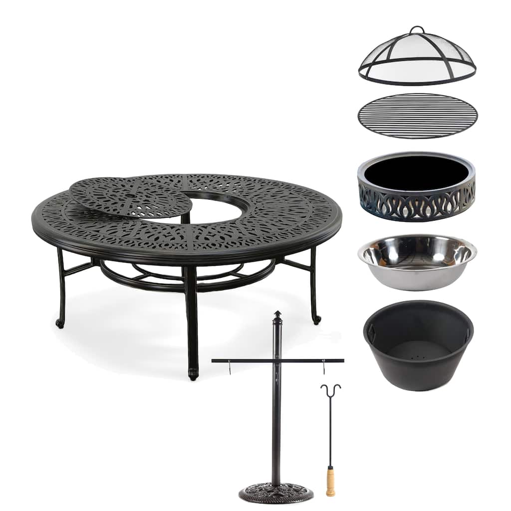 Grand Bonaire Weave Backyard Casual Fire Pit Table With Accessories - N/A