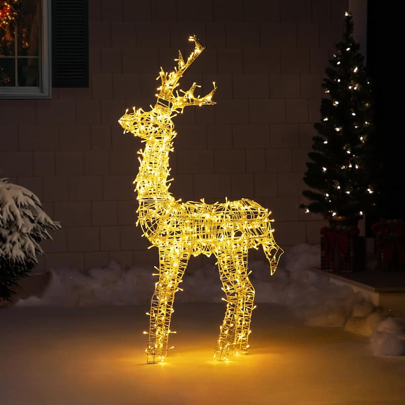 48" White LED Upright Standing Reindeer Christmas Outdoor Decoration