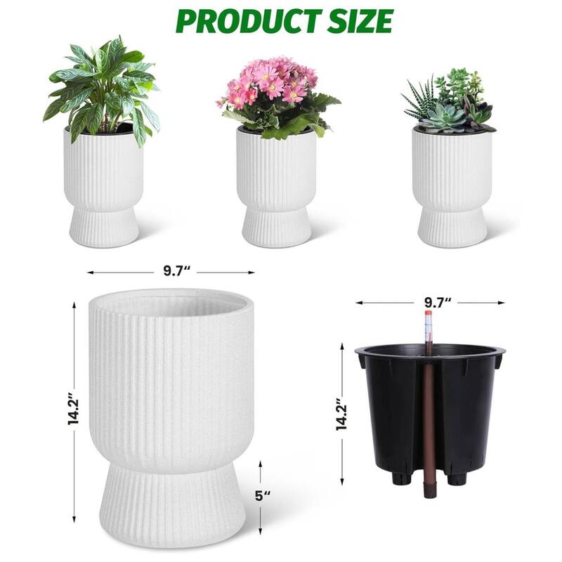 14" Set of 2 Self-Watering Planters, Flower Pots for Front Porch, Patio & Garden