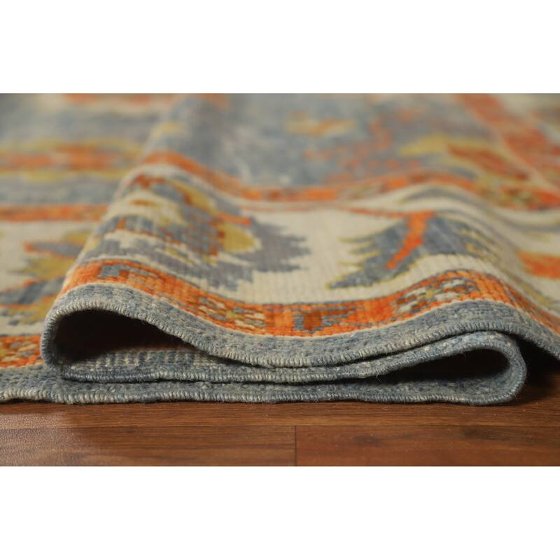 Hand Knotted Oriental 100% Wool Carpet Transitional All-Over Navy Blue & Blues Oushak Area Rug - 10' 6'' X 7' 11''