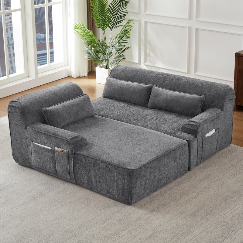 Chenille L-Shape Sectional Sofa, Minimalist Oversized Sleeper Couch, No Assembly Required