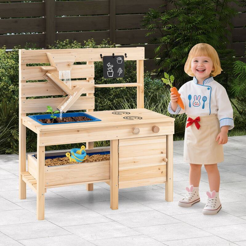 Outdoor Play Pretend Kitchen with Detachable Sandbox and Removable Sink-Natural - Multi