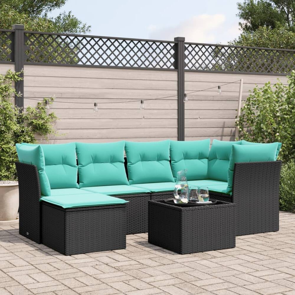 vidaXL 6/7 Piece Patio Sofa Set with Cushions Black/Brown/Gray Poly Rattan - 21.7 x 24.4 x 27.2