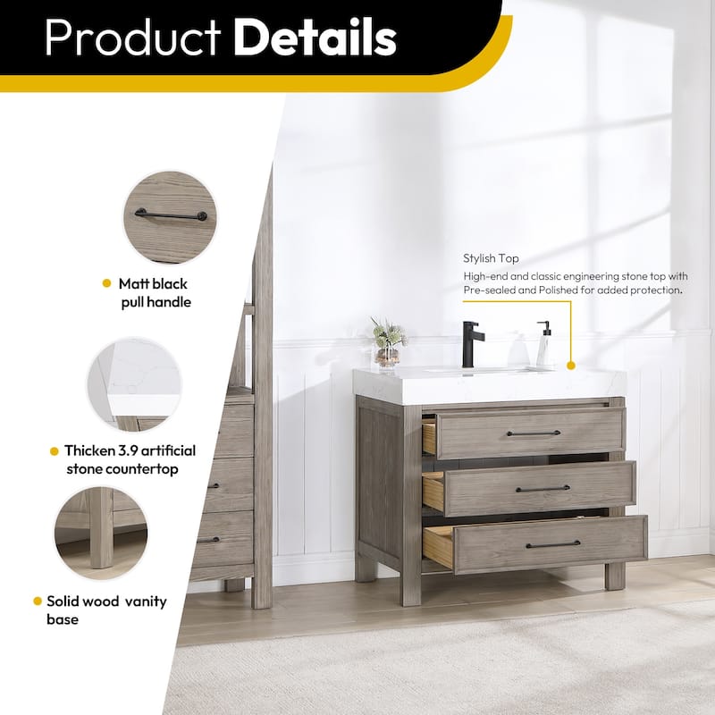 Miseno MV-703836 León 36" Free Standing Single Basin Vanity Set with